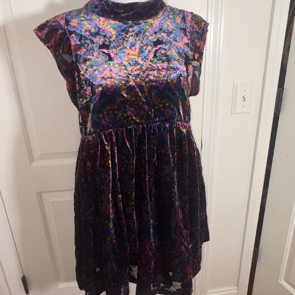 Free People Purple Paisley Velvet Mini Dress - Picture 13 of 15